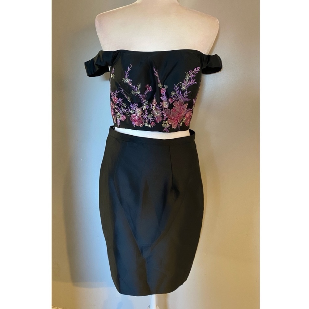 Jovani Skirt Set Black/Pink Flowers